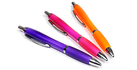 Kugelschreiber Guenstig Bedrucken Logo Werbeartikel Orange Pink Lila Violett Found Print